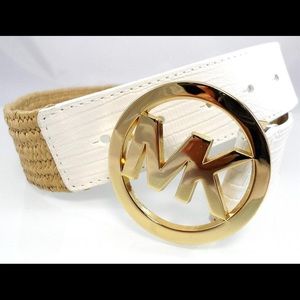 Michael Kors White Poly Stretch Straw Leather Belt